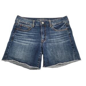 American Eagle‎ Outfitters Distressed Denim Jean Shorts 8 Raw Hem Mid-Rise